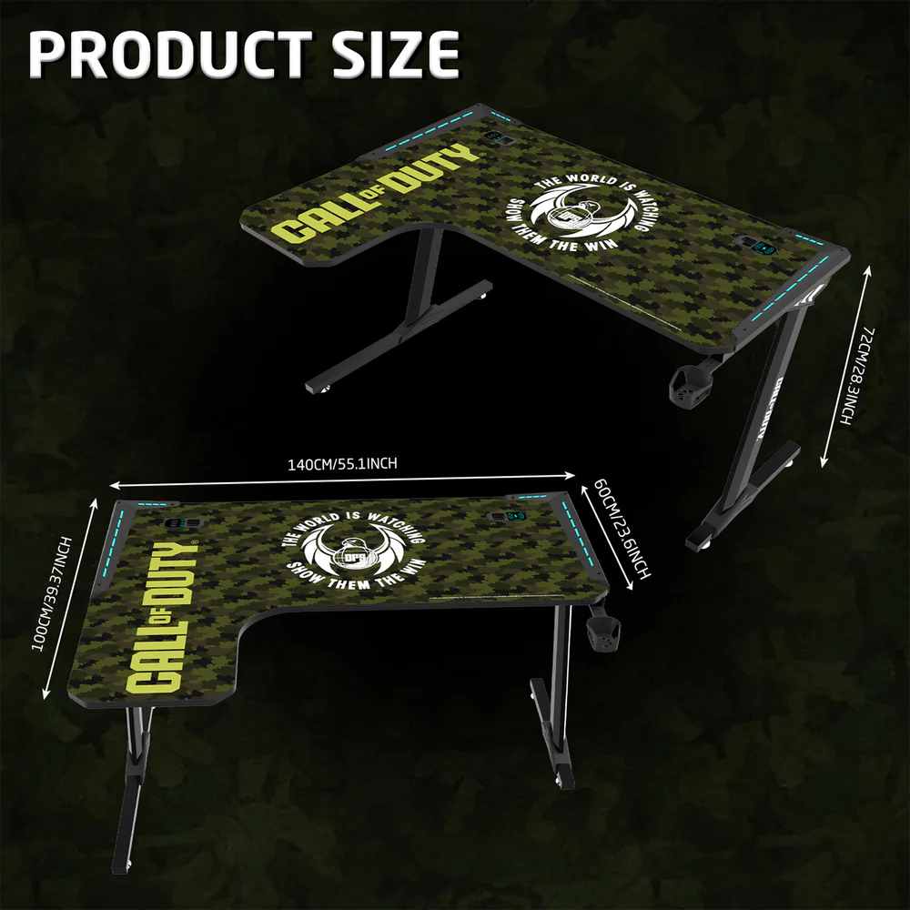 GameOn Phantom XL L-Shaped RGB Flowing Light Gaming Desk (Black/Green, COD-PHANTOMXL-L-02) - Dynamic and Spacious Setup for Gamers thumbnail 4