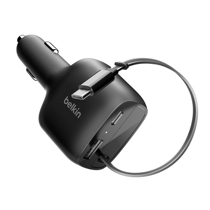 BELKIN BOOST CHARGE RETRACTABLE CAR CHARGER 75W BLACK CCC001HQBK thumbnail 2