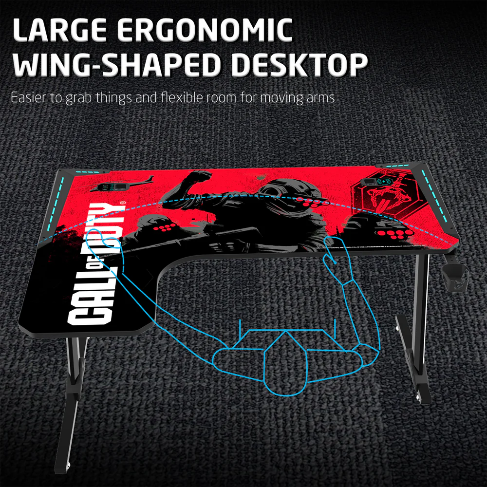 GameOn Phantom XL L-Shaped RGB Flowing Light Gaming Desk (Black/Red, COD-PHANTOMXL-L-01) - Stylish and Spacious Gaming Setup thumbnail 3