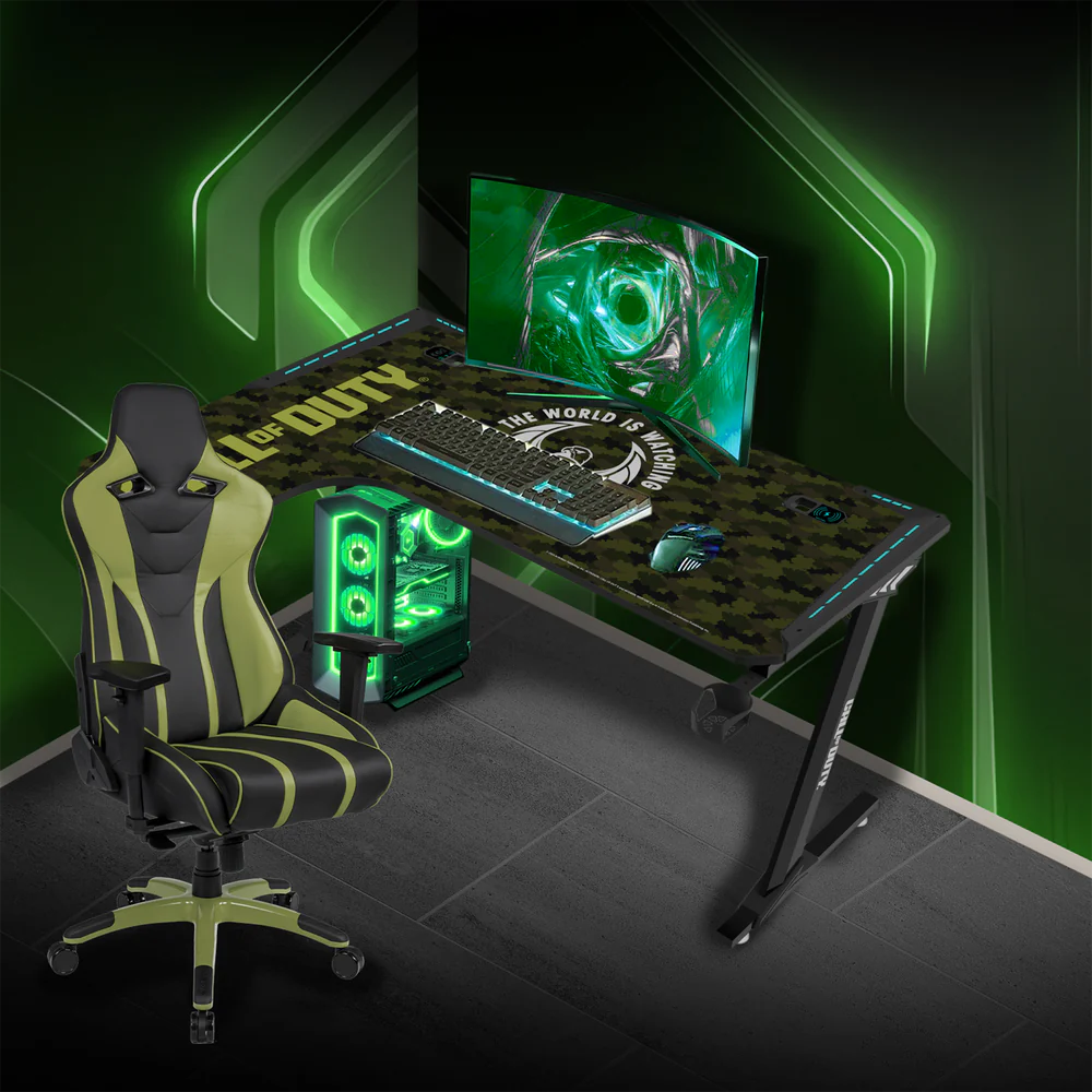 GameOn Phantom XL L-Shaped RGB Flowing Light Gaming Desk (Black/Green, COD-PHANTOMXL-L-02) - Dynamic and Spacious Setup for Gamers thumbnail 2