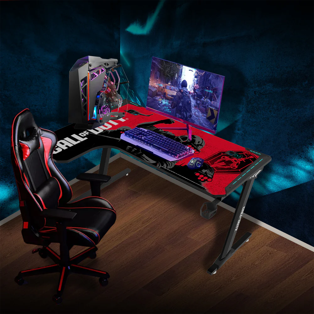 GameOn Phantom XL L-Shaped RGB Flowing Light Gaming Desk (Black/Red, COD-PHANTOMXL-L-01) - Stylish and Spacious Gaming Setup thumbnail 2