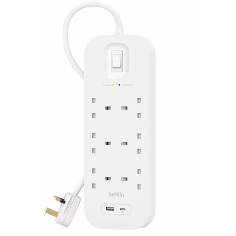 BELKIN CONNECT 6 PORT SURGE PROTECTOR WITH USB C AND USB A 6 OUTLET 2M SRB002AR2M thumbnail 3