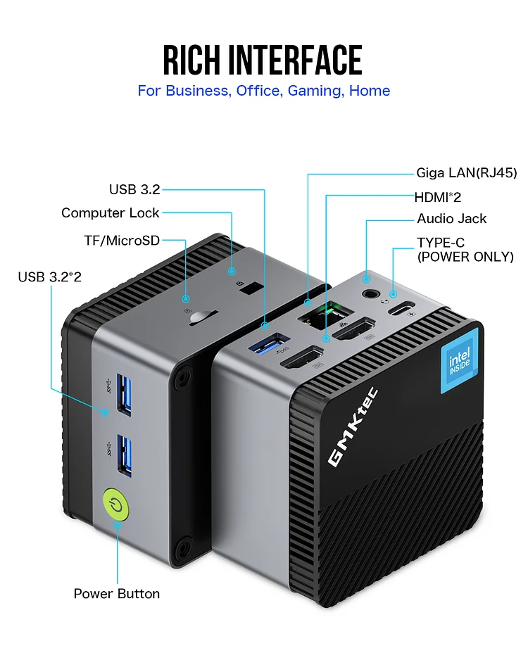 GMKtec Mini PC NUCBOX-G5 - Intel N97, 12GB RAM, 512GB SSD, Windows 11 Pro, Compact Design thumbnail 2