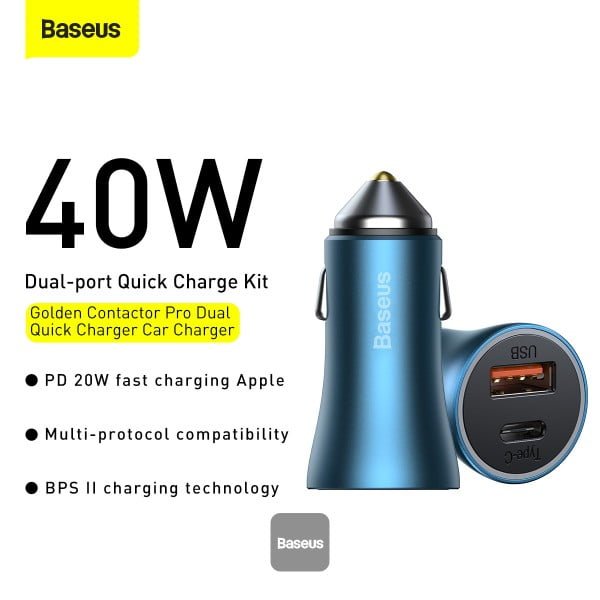 Baseus Golden Contactor Pro Dual Quick Car Charger - USB + Type-C 40W GC PRO CCJD thumbnail 2
