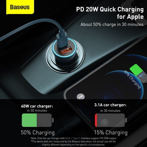 Baseus Golden Contactor Pro Dual Quick Car Charger - USB + Type-C 40W GC PRO CCJD thumbnail 6