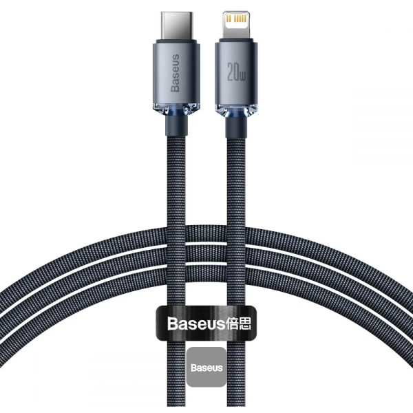 BASEUS CRYSTAL SHINE 20W TYPE C TO LIGHTNING CABLE 2M BLACK