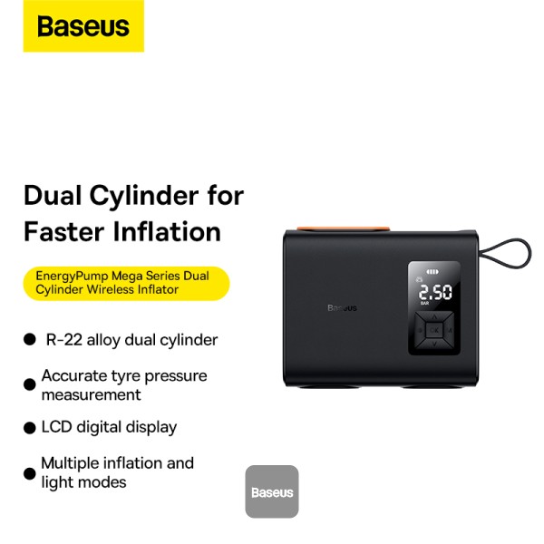 BASEUS ENERGY PUMP MEGA SERIES DUAL CYLINDER WIRELESS INFLATOR BLACK BS-CG007 thumbnail 3
