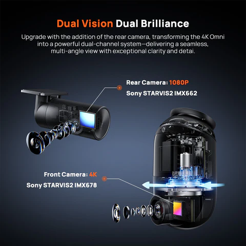 70MAI DASH CAM 4K OMNI FRONT AND REAR HDR SET CAMERA BLACK GRAY X800 thumbnail 6
