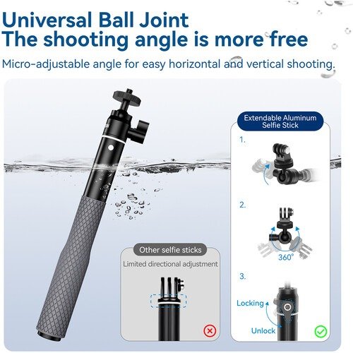 Capture Every Angle with the Telesin Aluminium Alloy Selfie Stick with Ball Head for Action Cameras - WSS-001 thumbnail 10