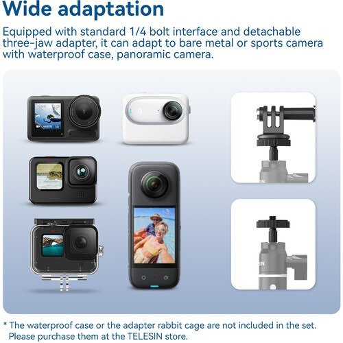 Capture Every Angle with the Telesin Aluminium Alloy Selfie Stick with Ball Head for Action Cameras - WSS-001 thumbnail 4