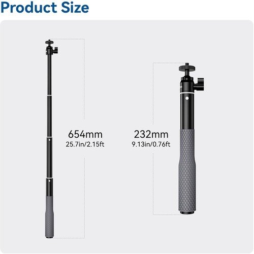 Capture Every Angle with the Telesin Aluminium Alloy Selfie Stick with Ball Head for Action Cameras - WSS-001 thumbnail 3