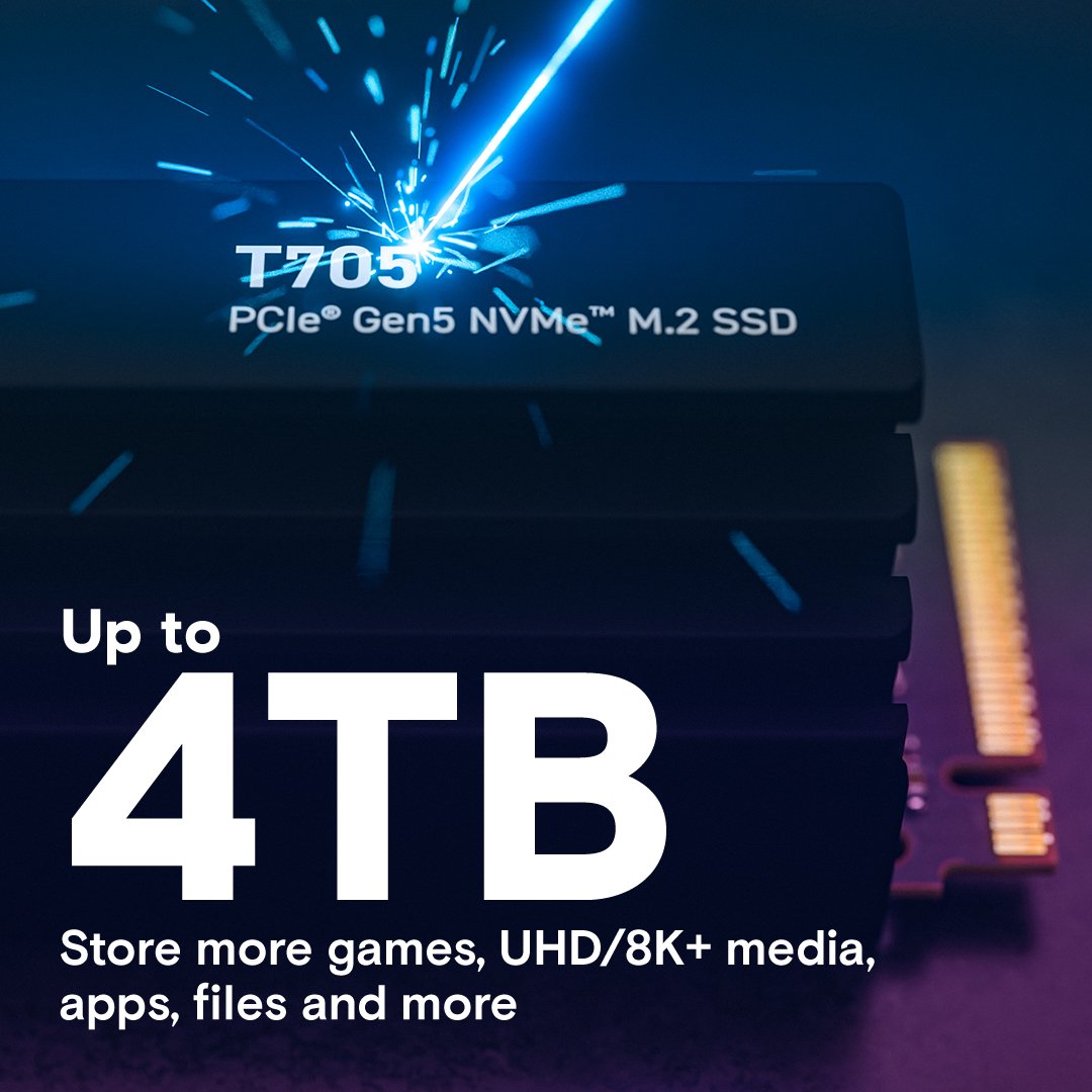 Crucial T705 1TB PCIe Gen5 NVMe M.2 SSD with Heatsink - Ultra-Fast Storage with Advanced Cooling thumbnail 6