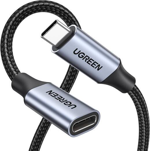 UGREEN USB-C MALE TO USB-C FEMALE GEN2 ALU CASE BRAIDED EXTENSION CABLE 1M DARK GRAY 30205