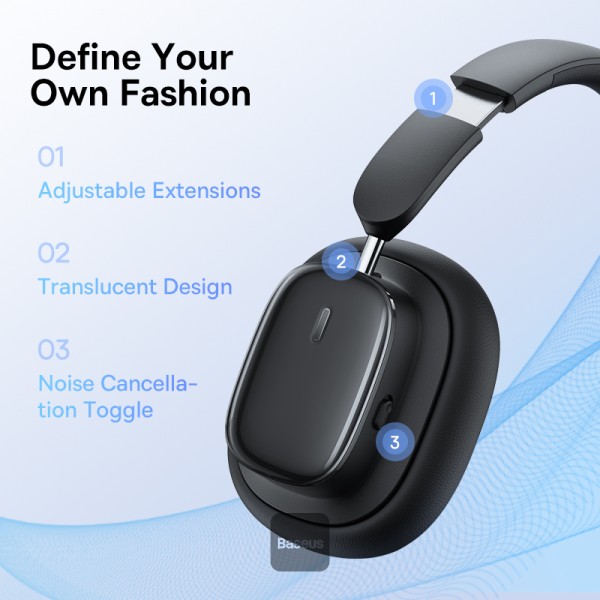 BASEUS BOWIE H1I NOISE CANCELLATION WIRELESS HEADPHONE CLUSTER BLACK thumbnail 3