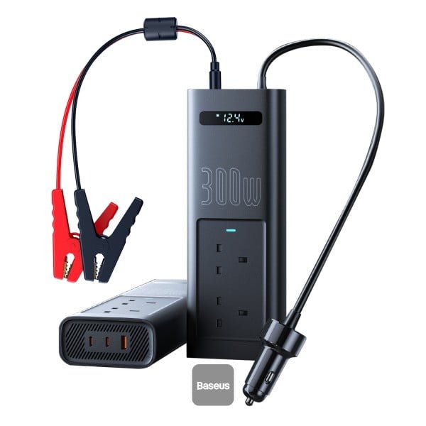 BASEUS 5 PORTS CAR POWER INVERTER 300W WITH SMART DISPLAY BLACK BS-CI30-05