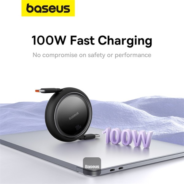 BASEUS FREE2 DRAW MINI RETRACTABLE TYPE C TO TYPE C PD 100W FAST CHARGING 1M BLACK CABLE CB000062 thumbnail 5