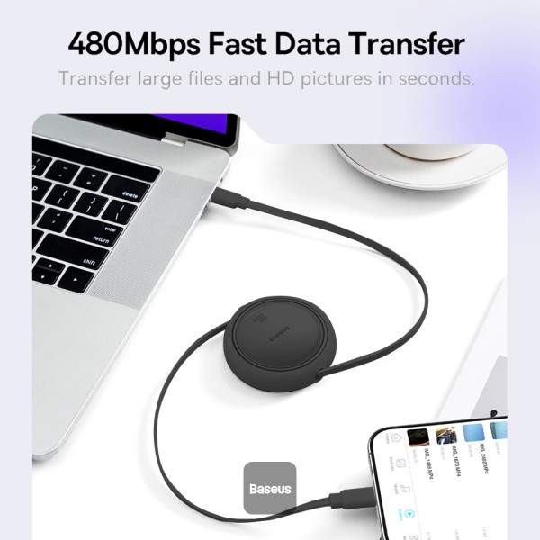 BASEUS FREE2 DRAW MINI RETRACTABLE TYPE C TO TYPE C PD 100W FAST CHARGING 1M BLACK CABLE CB000062 thumbnail 6