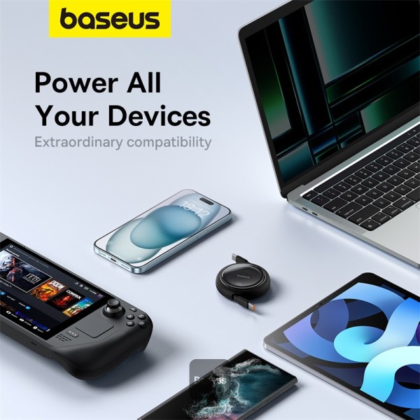 BASEUS FREE2 DRAW MINI RETRACTABLE TYPE C TO TYPE C PD 100W FAST CHARGING 1M BLACK CABLE CB000062 thumbnail 7