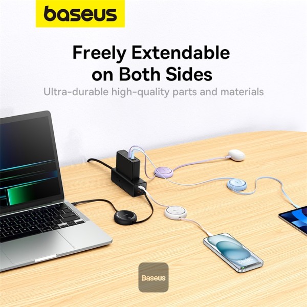 BASEUS FREE2 DRAW MINI RETRACTABLE TYPE C TO TYPE C PD 100W FAST CHARGING 1M BLACK CABLE CB000062 thumbnail 9