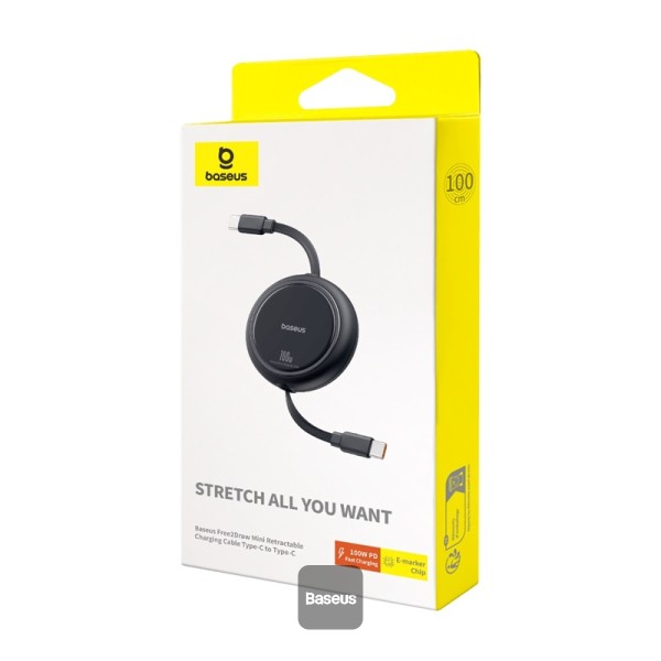 BASEUS FREE2 DRAW MINI RETRACTABLE TYPE C TO TYPE C PD 100W FAST CHARGING 1M BLACK CABLE CB000062 thumbnail 10