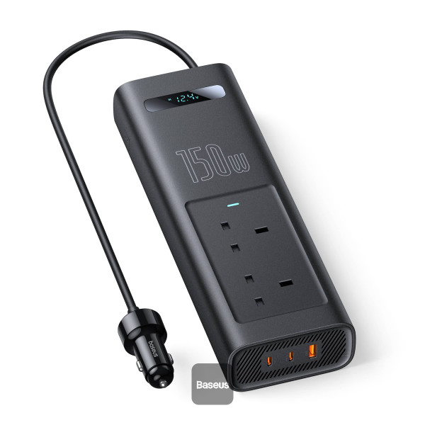 BASEUS 150W CAR POWER INVERTER WITH SMART DISPLAY 5 PORTS BLACK