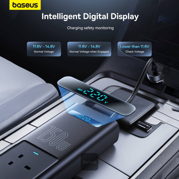 BASEUS 150W CAR POWER INVERTER WITH SMART DISPLAY 5 PORTS BLACK thumbnail 5
