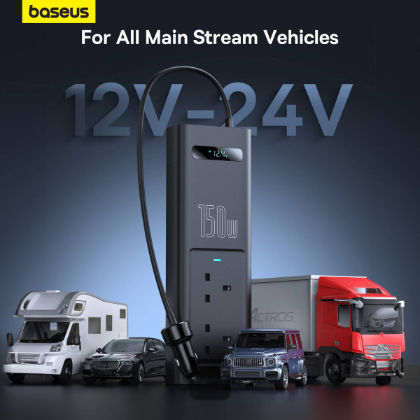 BASEUS 150W CAR POWER INVERTER WITH SMART DISPLAY 5 PORTS BLACK thumbnail 3