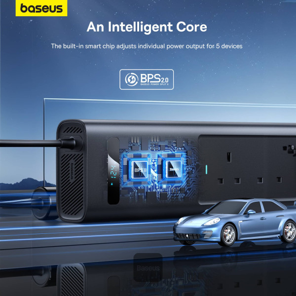 BASEUS 150W CAR POWER INVERTER WITH SMART DISPLAY 5 PORTS BLACK thumbnail 2
