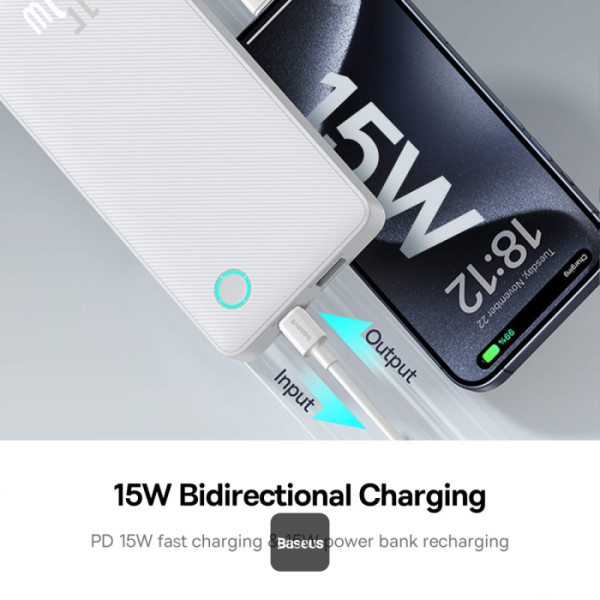 BASEUS AIRPOW LITE POWER BANK 10000MAH BIDIRECTIONAL FAST CHARGING 15W MOON WHITE PPAP10A thumbnail 2