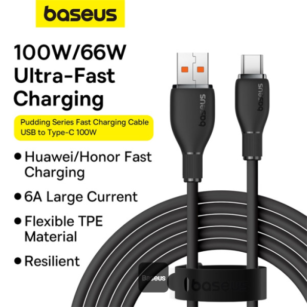 BASEUS PUDDING SERIES USB TO TYPE C 100W CABLE 1.2M BLACK thumbnail 3