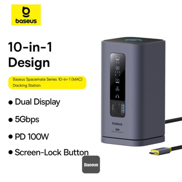 BASEUS SPACEMATE SERIES 10 IN 1 MAC DOCKING STATION SPACE GREY B00568102813-00-GY thumbnail 2