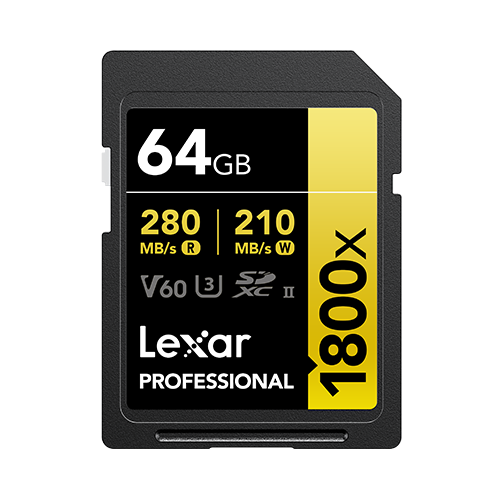 LEXAR PROFESSIONAL 1800X SDXC™ UHS-II CARDS   UP TO 270MB/S READ 180MB/S WRITE C10 V60 U3 - 64GB LSD1800064G-BNNNG