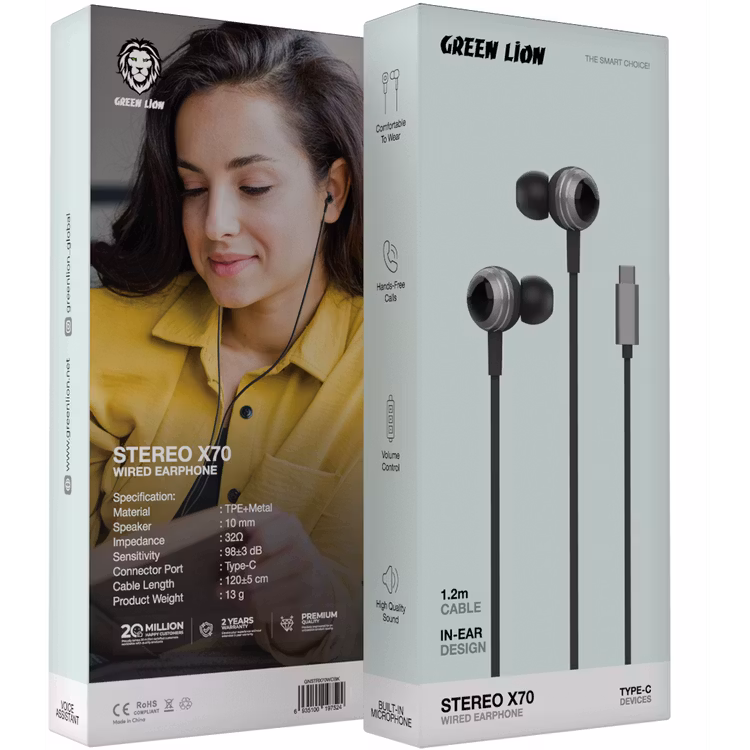 GREEN LION STEREO WIRED EARPHONE 1.2M TYPE C X70 BLACK GNSTRX70WCBK thumbnail 2