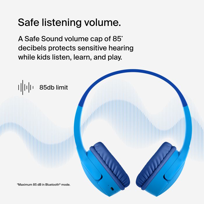 BELKIN SOUNDFORM MINI WIRELESS ON EAR HEADPHONES FOR KIDS WITH USB C BLUE AUD002BTBLV3 thumbnail 6