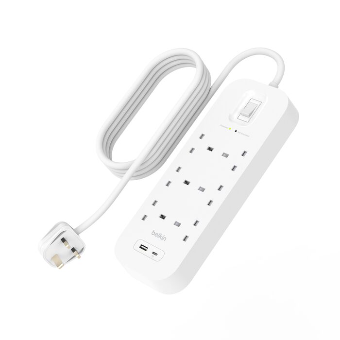 BELKIN CONNECT 6 PORT SURGE PROTECTOR WITH USB C AND USB A 6 OUTLET 2M SRB002AR2M