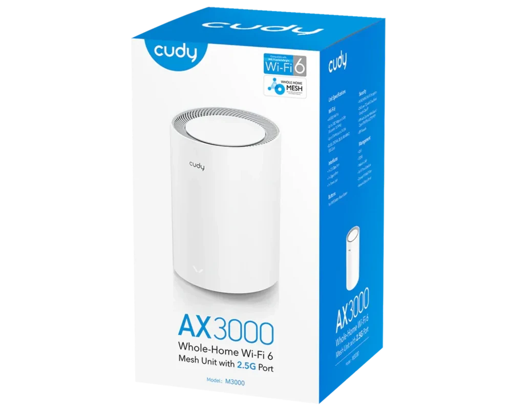 Cudy M-Series AX3000 Dual-Band Wi-Fi 6 Mesh System (Starlink Wi-Fi Extender, M3000 1-Pack) - Seamless Whole-Home Coverage