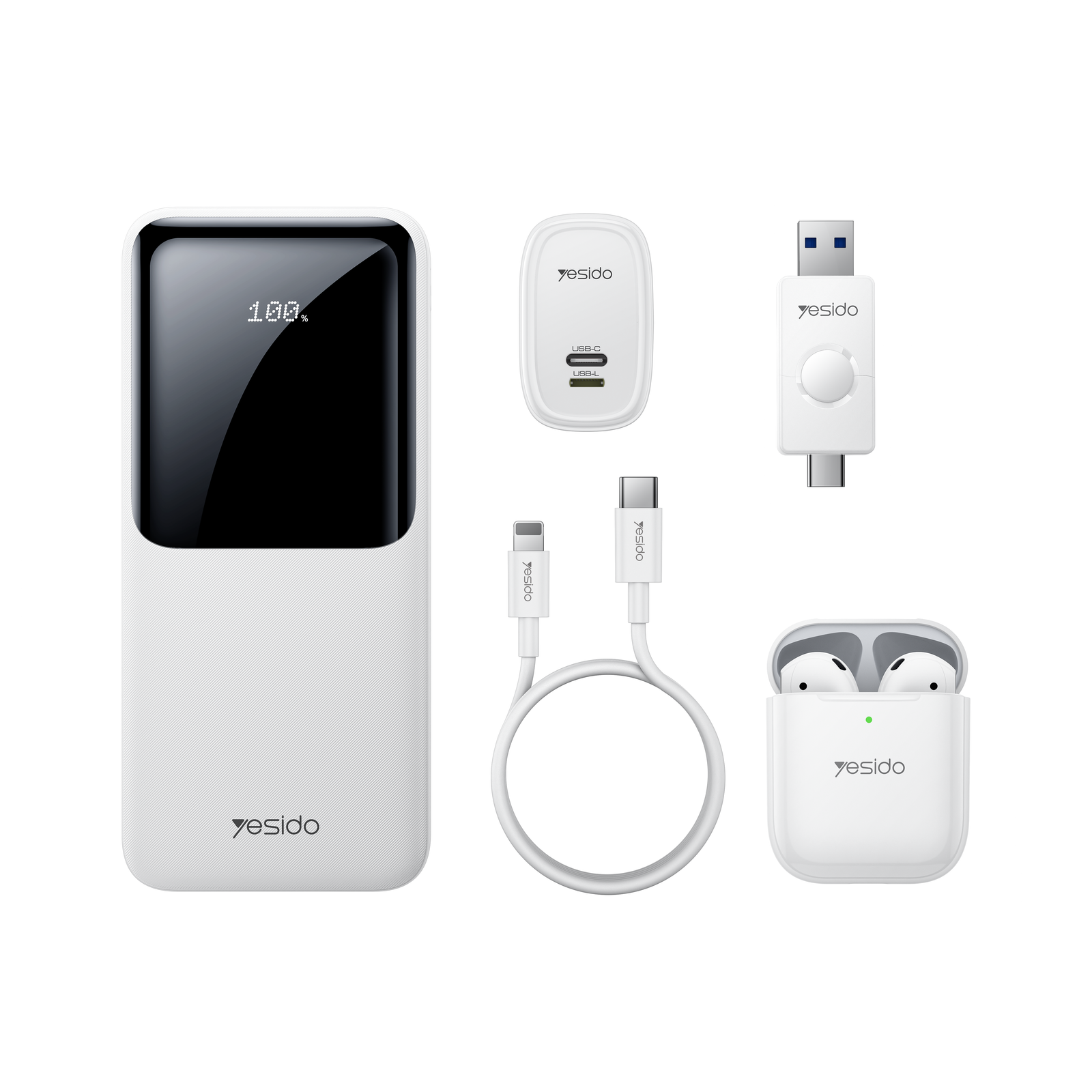 YESIDO 5 IN 1 COMBO PACK CHARGER COMBINATION GIFT SET WHITE CG10