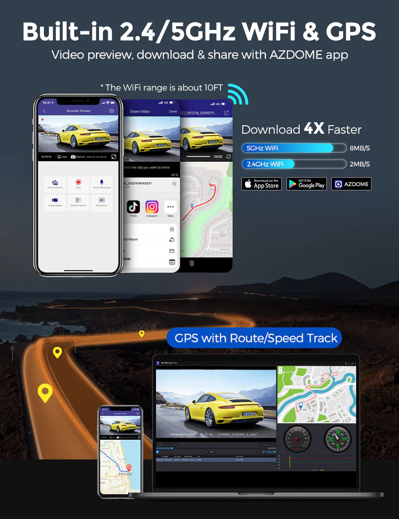 AZDOME 4K Front and Rear Dash Camera Kit with 3.19-Inch Screen - M550 Max thumbnail 9