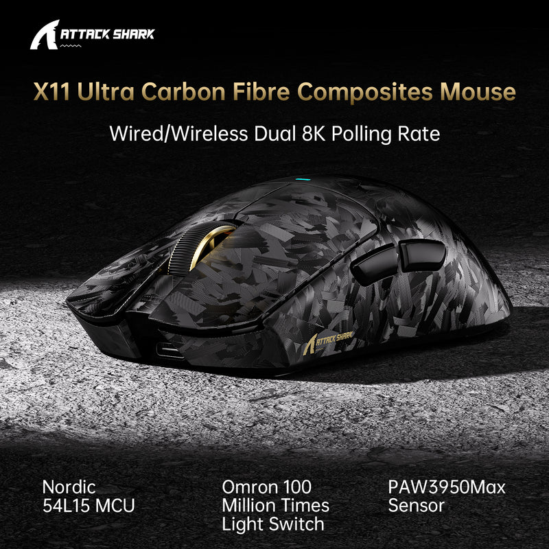 ATTACK SHARK X11 ULTRA NORDIC 54L15 WIRELESS GAMING MOUSE BLACK PAW-3950 MAX thumbnail 6