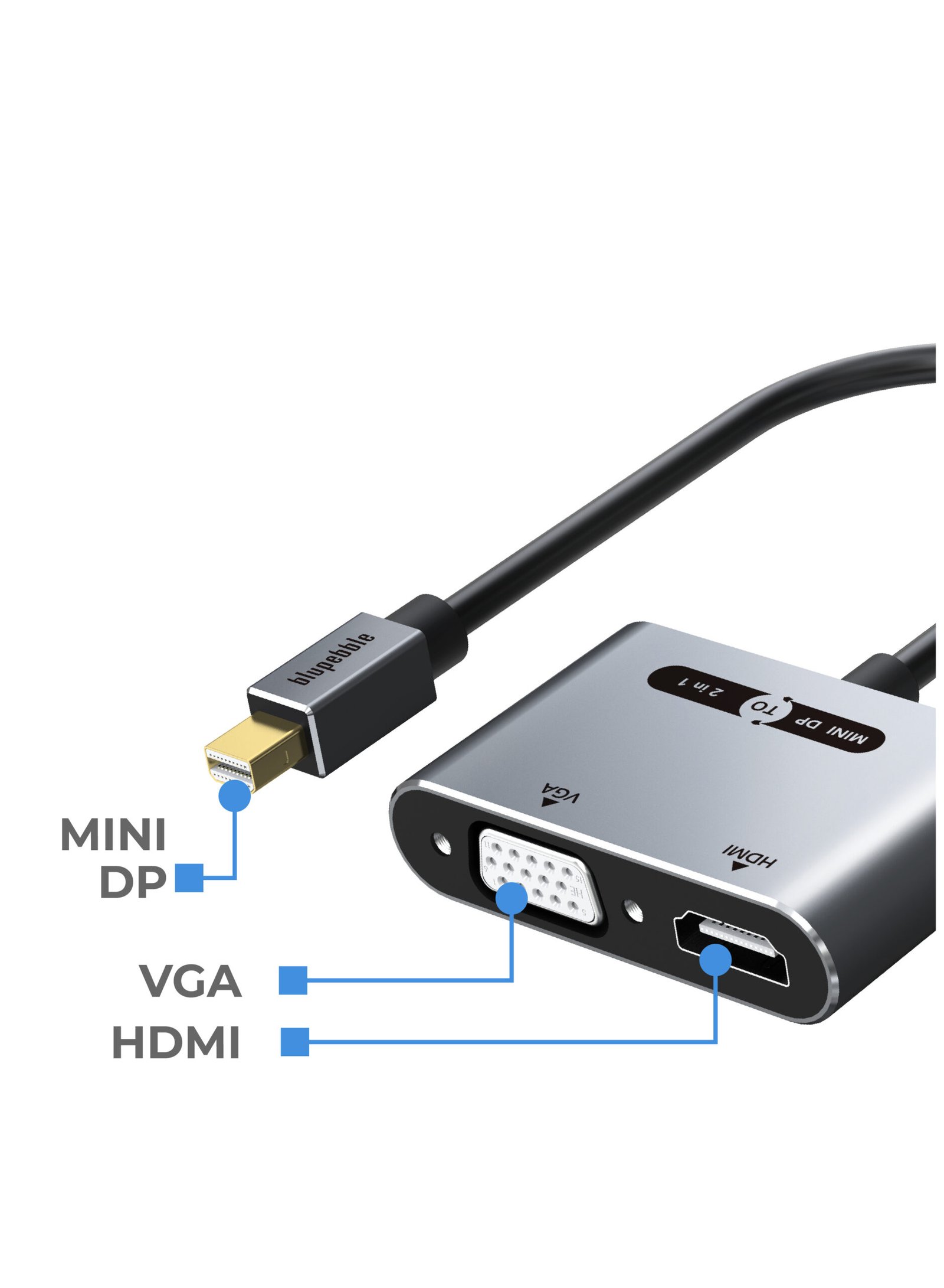 BLUPEBBLE MINI DISPLAYPORT TO HDMI +VGA 2-IN-1 ADAPTER BP-AV589-08GW0.2-SG thumbnail 4