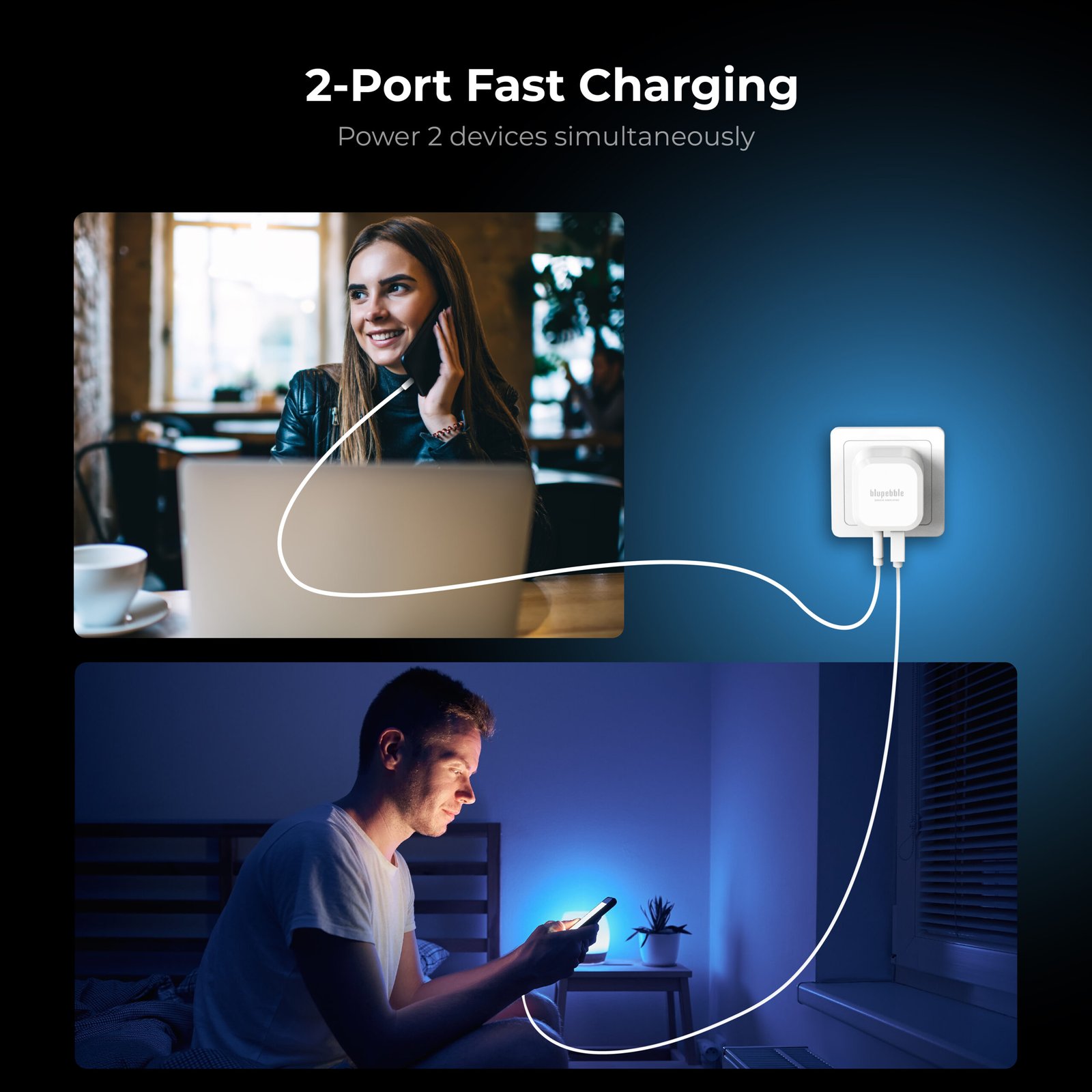 BLUPEBBLE 2 PORT PD GAN FAST CHARGER 65W WHITE BP-PD65GANUK-WH thumbnail 7