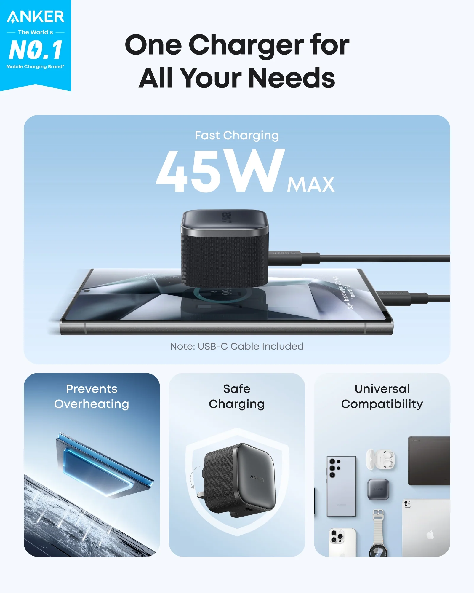 ANKER NANO 45W USB-C CHARGER BLACK A2692K11 thumbnail 3