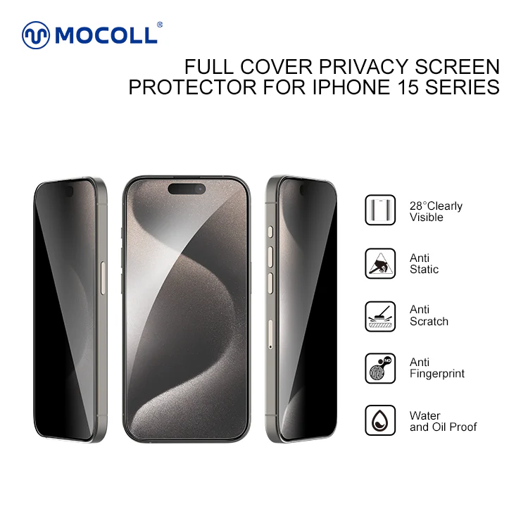 MOCOLL IPHONE 15 PRO MAX 2.5D GLASS SCREEN PROTECTOR MATT BLACK thumbnail 6