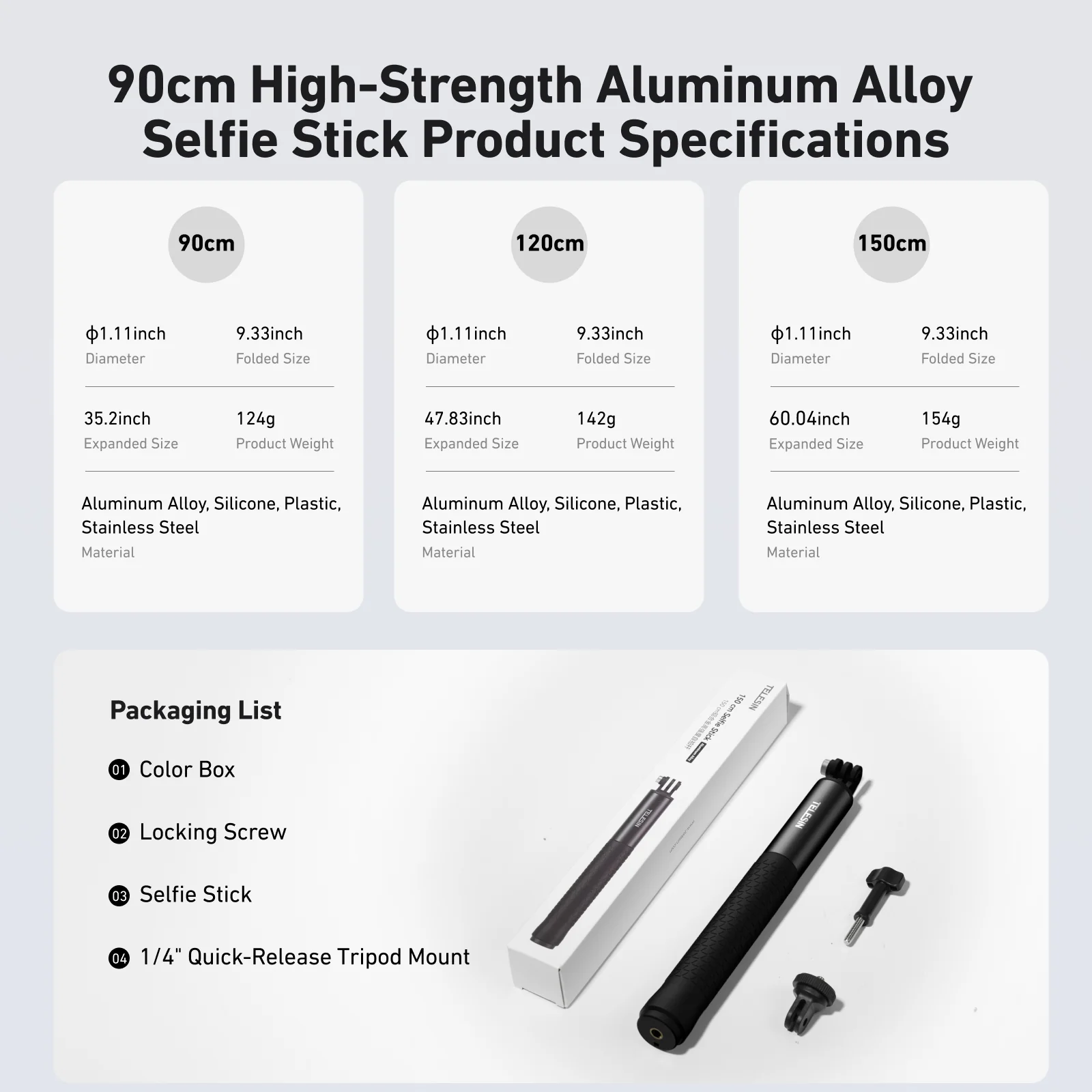TELESIN 150CM ALUMINUM ALLOY SELFIE STICK S1-MNP-11 thumbnail 10