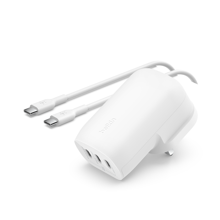 BELKIN BOOST CHARGER 3 PORT USB-C WALL CHARGER WITH PPS 67W + USB-C CABLE WHITE WCC002MY2MWH-B6