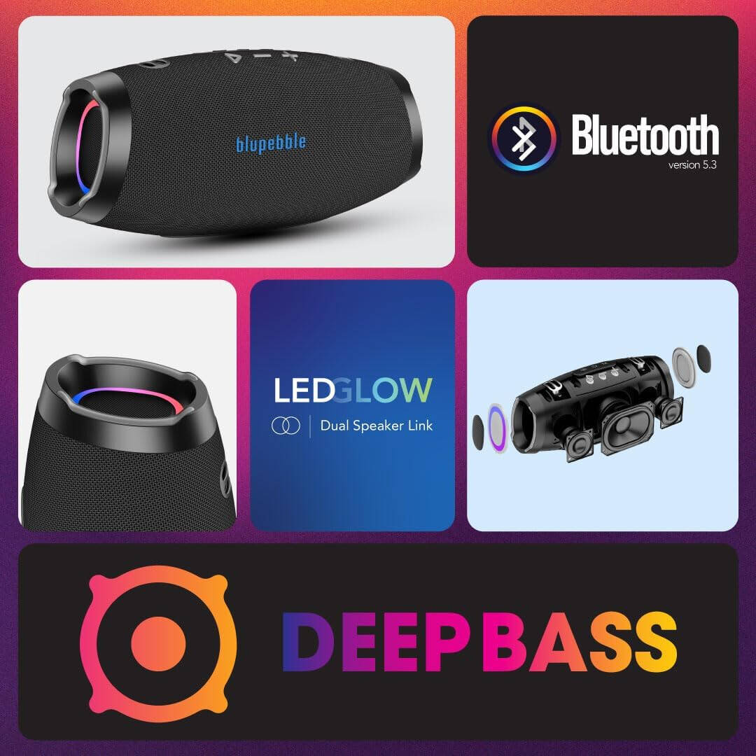 BLUPEBBLE THUNDERSPARK PORTABLE WIRELESS SPEAKER BLACK BP-TNDRSPRK-BK thumbnail 4