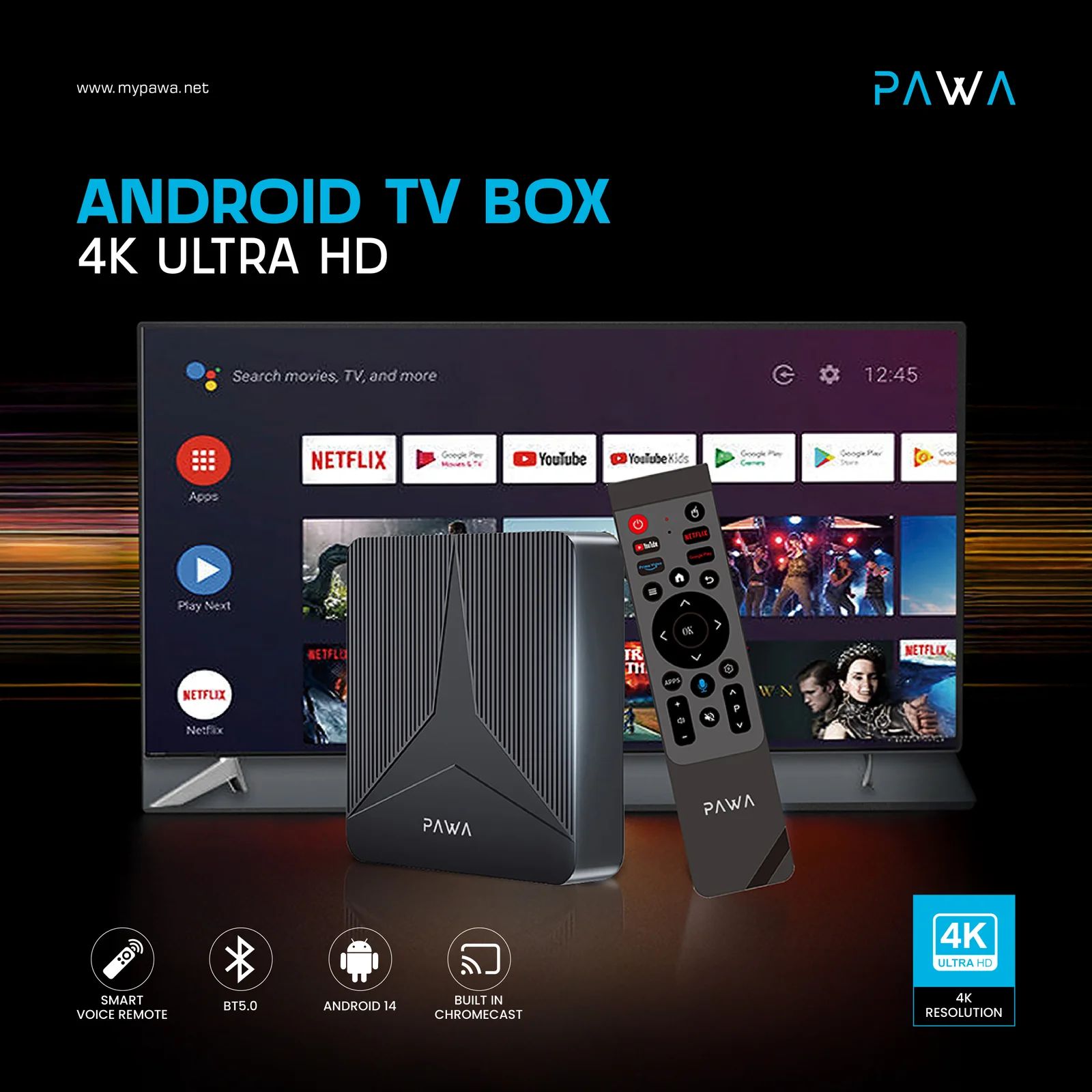 PAWA ANDROID TV BOX 4K ULTRA HD BLACK PW-ATVBX44-BK thumbnail 6