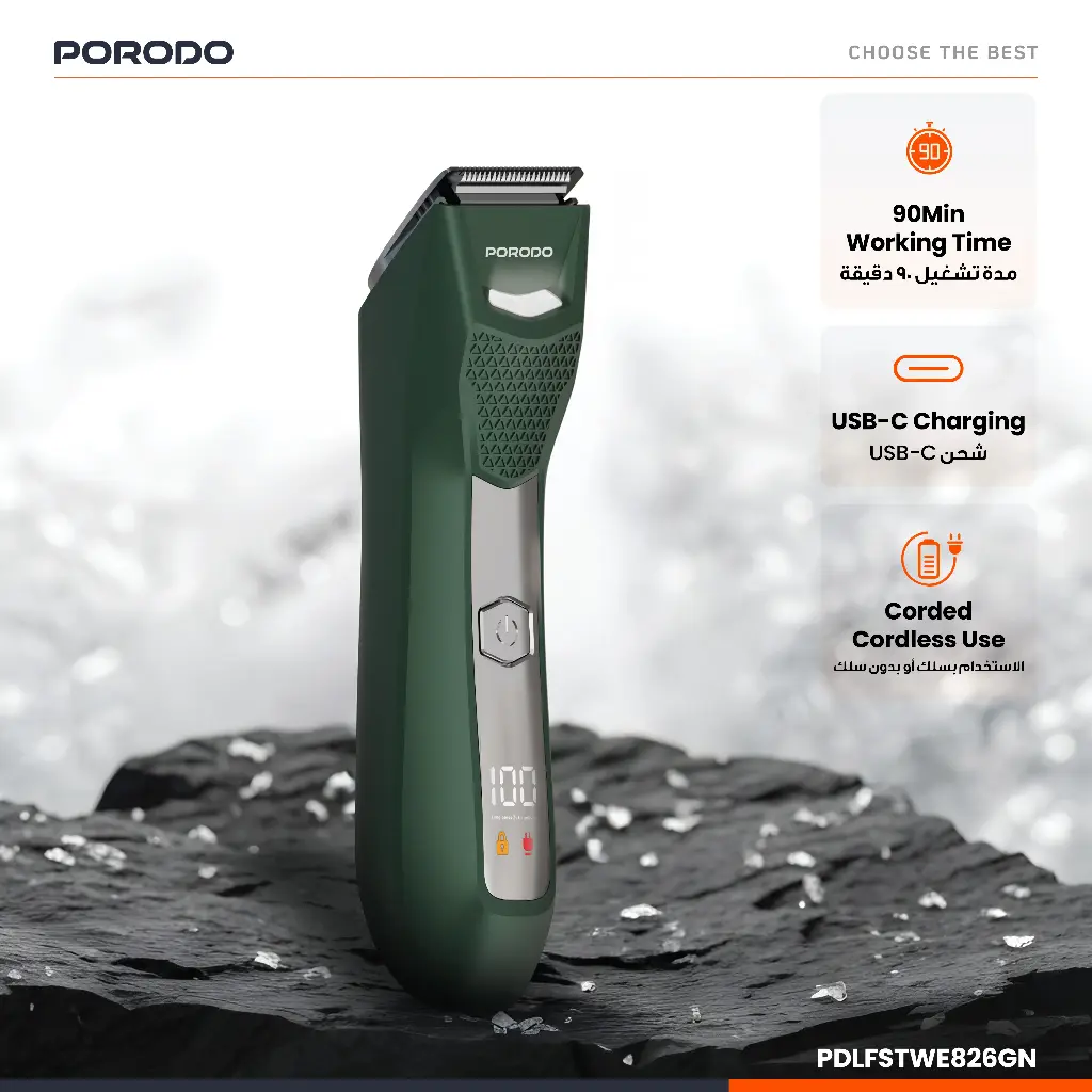 PORODO LIFESTYLE MENZO RECHARGEABLE BODY TRIMMER GREEN PDLFSTWE826GN thumbnail 5