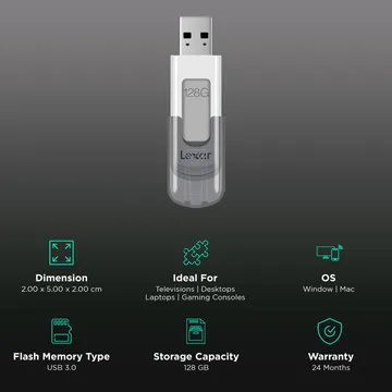 LEXAR JUMPDRIVE 128GB USB 3.0 SPEED UP TO 100 MB/S FLASH DRIVE V100 LJDV100-128GABGY thumbnail 2