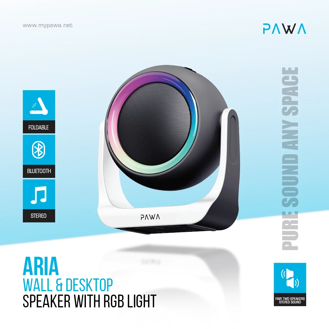 PAWA ARIA WALL AND DESKTOP SPEAKER WITH RGB LIGHT BLACK PW-SPWLTW55-BK thumbnail 3